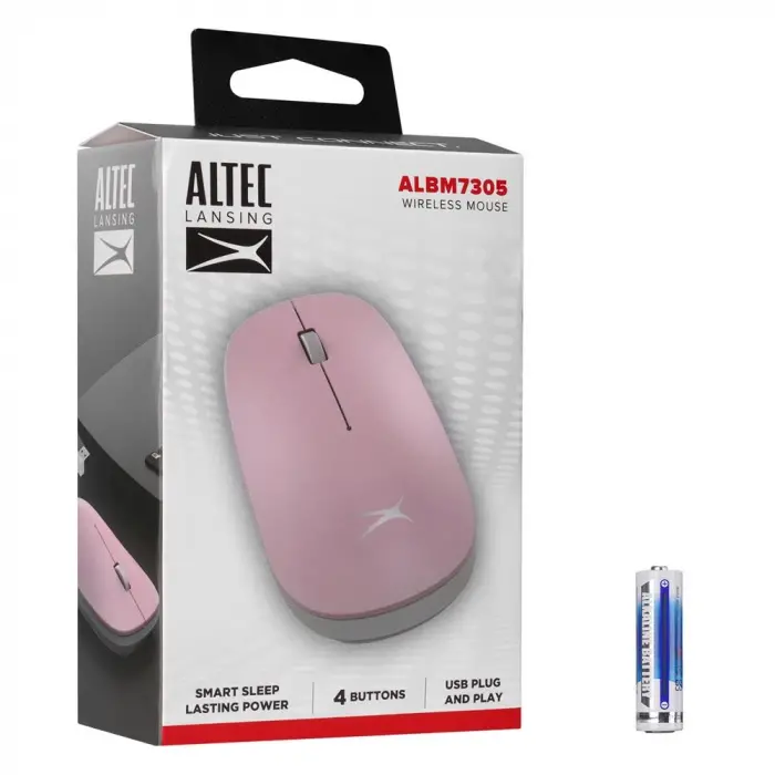 Altec Lansing ALBM7305 Pembe 2.4GHz USB 1600DPI Alkalin Pilli Kablosuz Mouse (KDO)