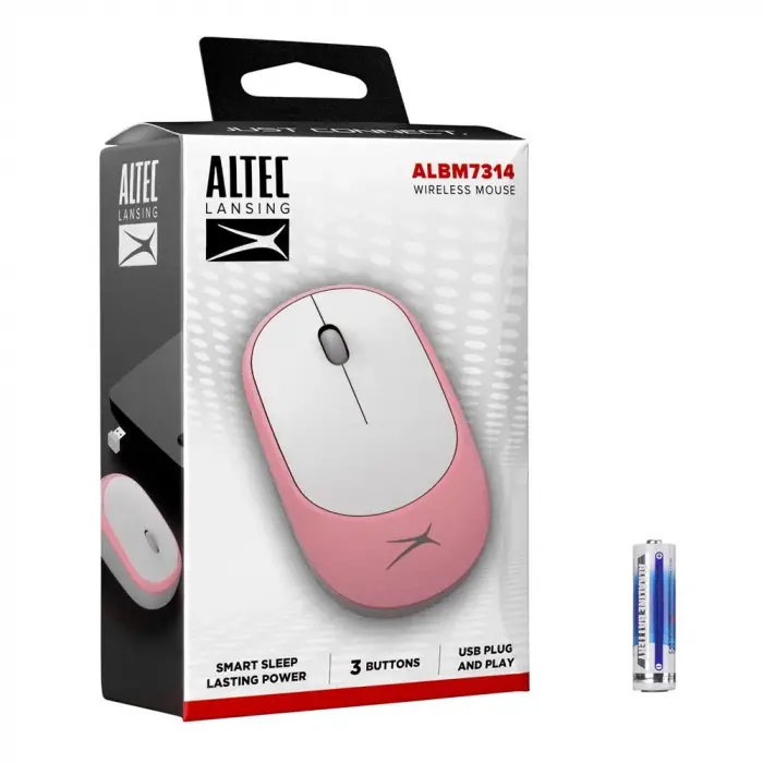 Altec Lansing ALBM7314 Pembe 2.4GHz USB 1200DPI Alkalin Pilli Kablosuz Mouse (KDO)