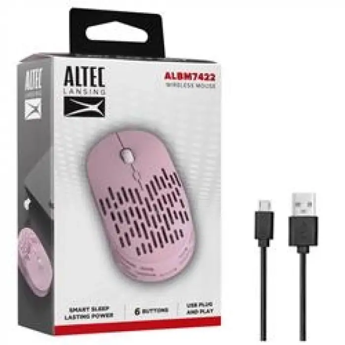 Altec Lansing ALBM7422 Pembe 2.4GHz Şarj Edilebilir Tek Renkli 1600DPI Optik Kablosuz Mouse