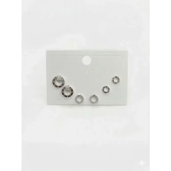 Rodyum Zirkon Taşlı Pirinç Altılı  Kombin Küpe - Kp00630
