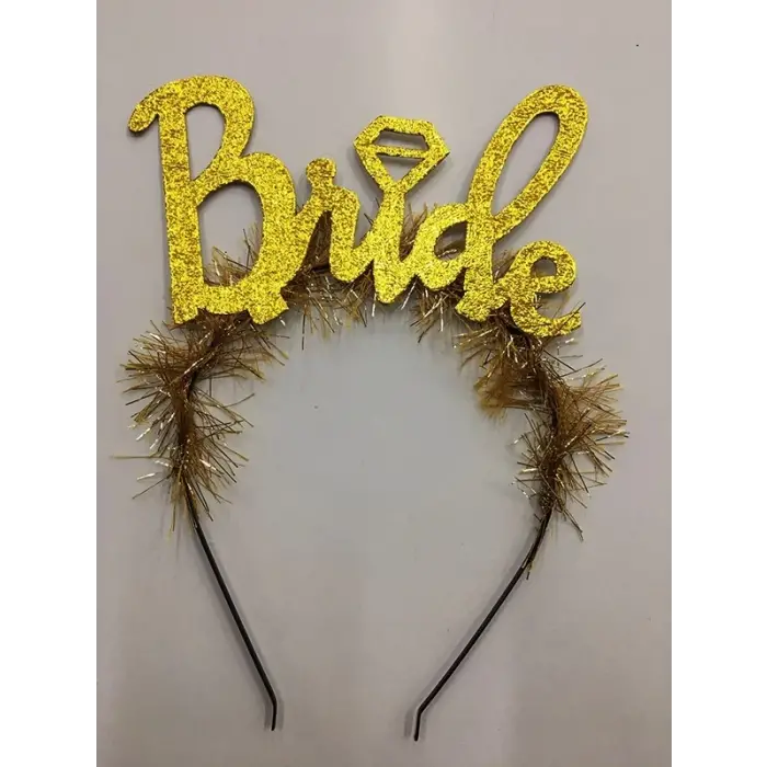 Altın Renk Bekarlığa Veda İtalik Yazı Alyanslı Bride Taç