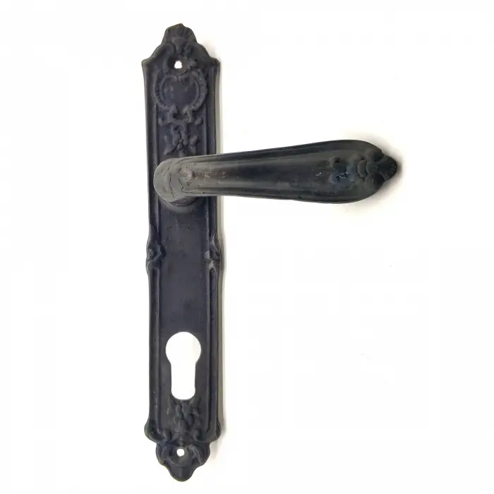Antika Tarz Dekoratif Pirinç Çiçekli Oda Kapı Kolu - 240x40 Mm, Oksit