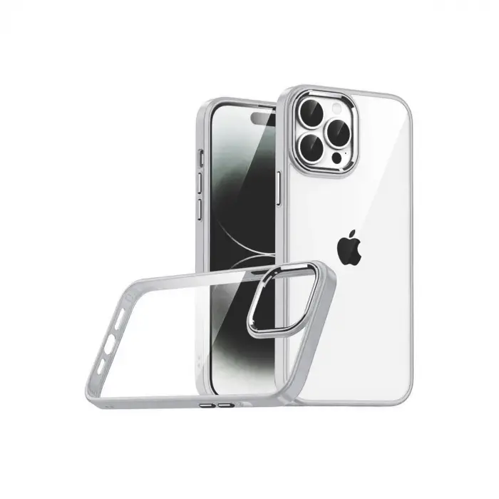 Apple İphone 15 Pro Max Razer Lensli Silikon - Gümüş