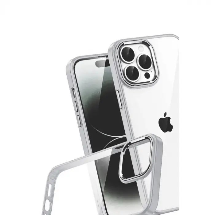 Apple İphone 15 Pro Max Razer Lensli Silikon - Gümüş