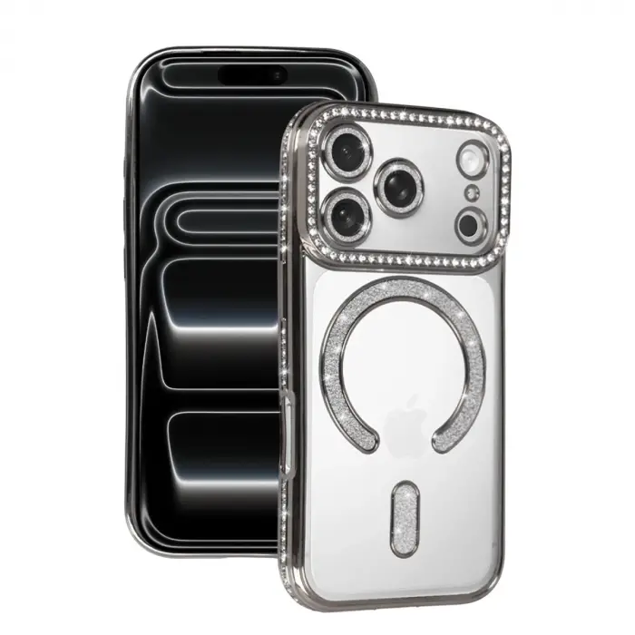 Apple İphone 17 Pro Joke Simli Magneticsafe Kılıf - Gümüş