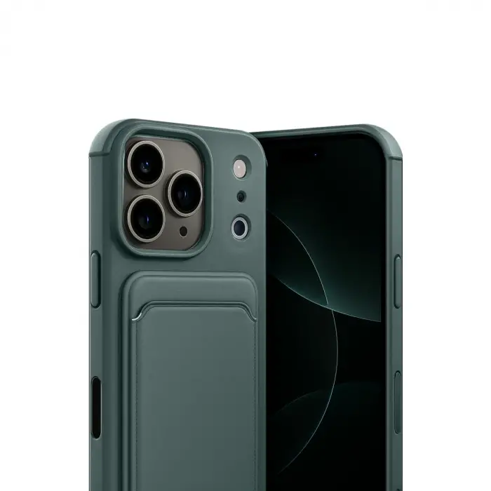 Apple İphone 17 Pro Max Kelvin Kartvizitli Silikon - Koyu Yeşil