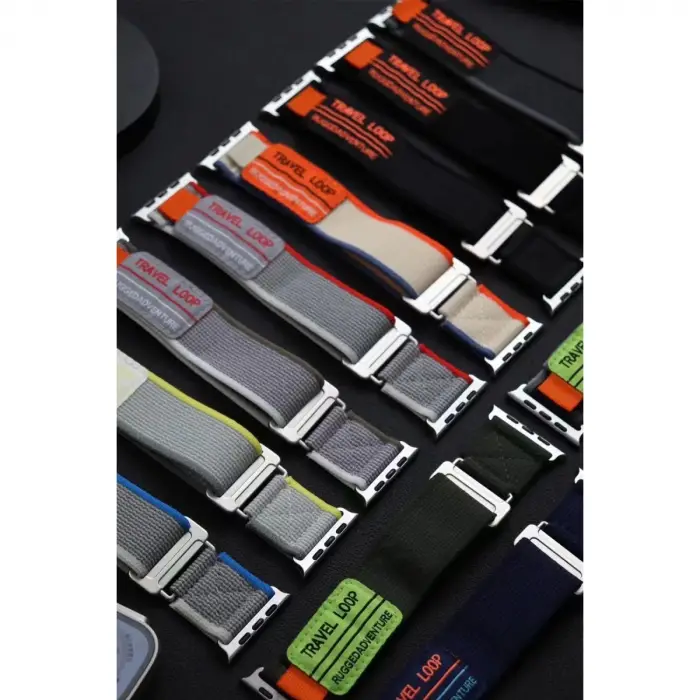 Apple Watch 38mm Alice Kumaş Kordon - Gri-kırmızı