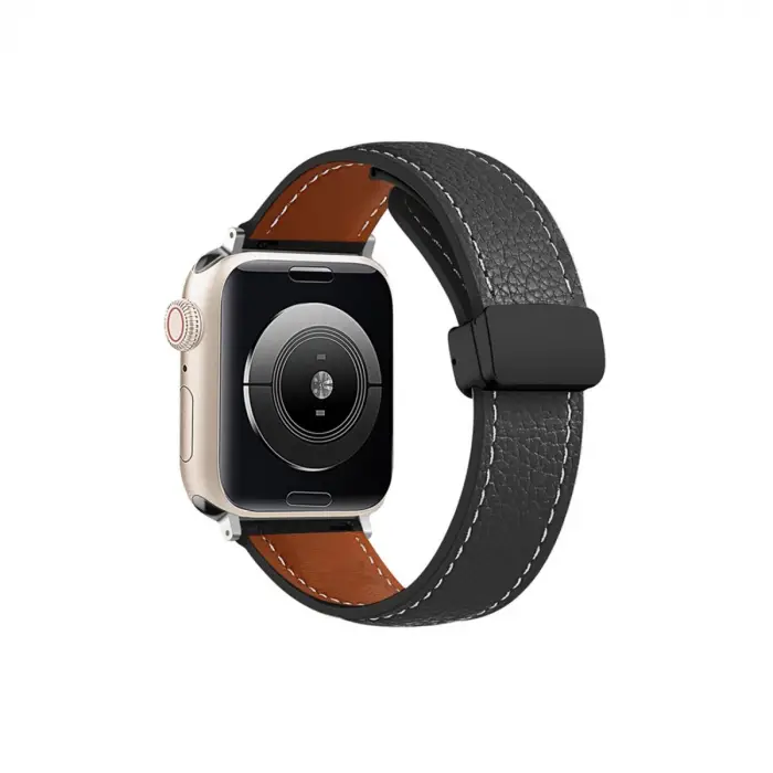 Apple Watch 38mm Kr414 Daks Deri Kordon - Siyah