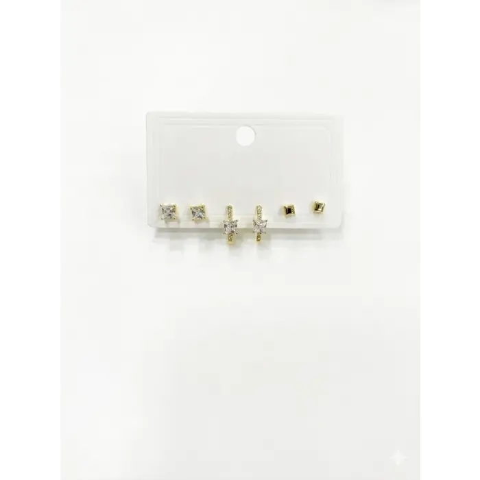   Zirkon Taşlı Pirinç Altılı  Kombin Küpe - Kp00572