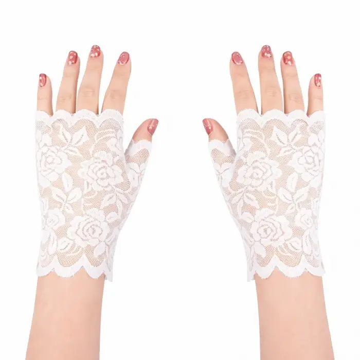 Beyaz Dantel Parmaksız Kısa Eldiven