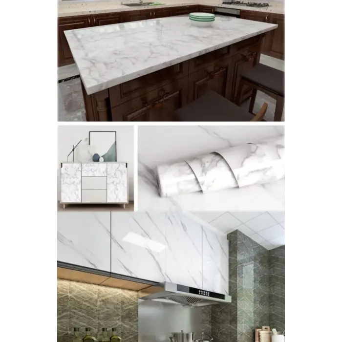 Beyaz Mermer Desenli Yapışkanlı Tezgah Folyosu (3 Mt.x 60 Cm)