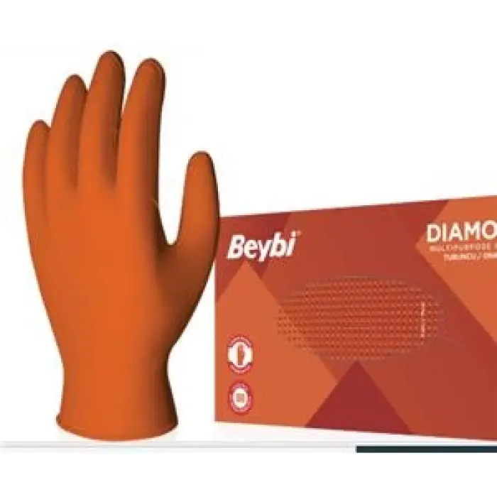 Beybi Diamond Pudrasız L Beden Kalın Turuncu Nitril Eldiven Large 100 Adet (KDO)