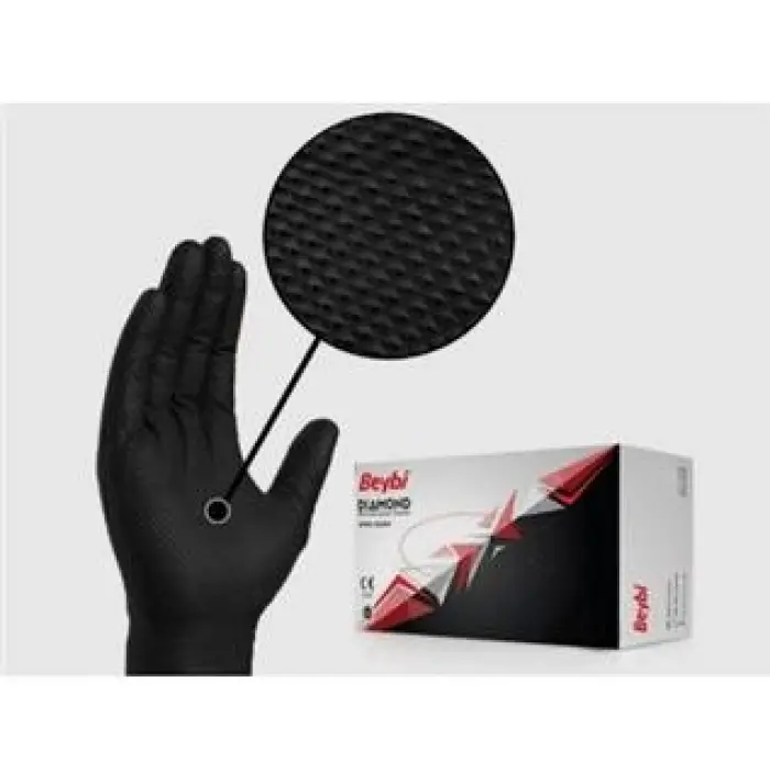 Beybi Diamond Xl Pudrasız Kalın Siyah Nitril Eldiven XL (Kutuda 100 Adet)