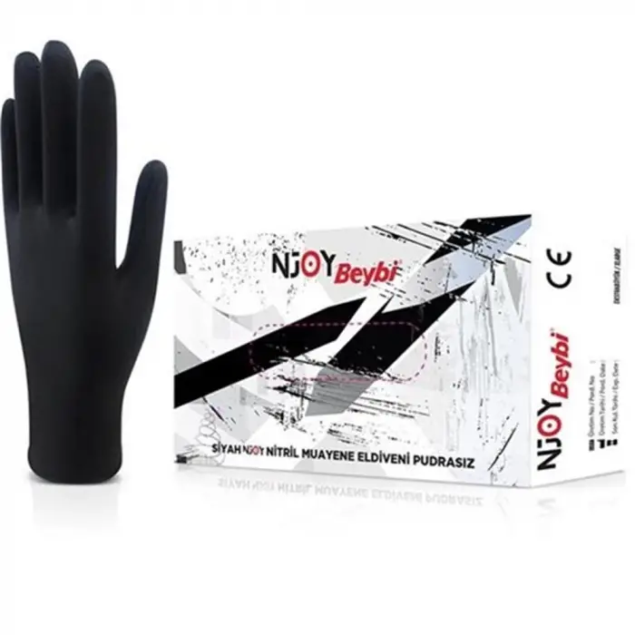Beybi Muayene  Large Pudrasız Njoy Nitril Siyah Eldiven (KDO)