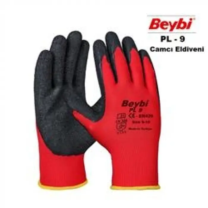 Beybi Nitril Poly PL9 9 Beden Kırmızı Siyah İş Eldiveni 12li Paket Camcı Eldiveni (KDO)