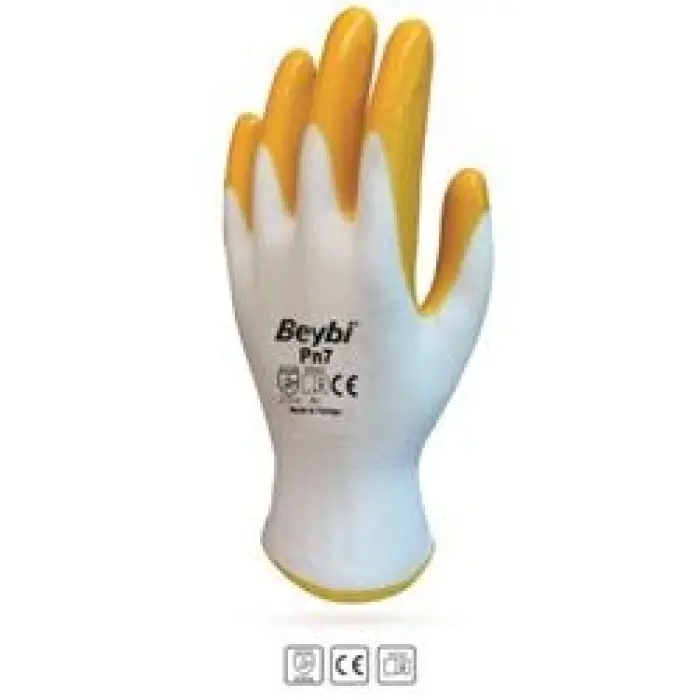 Beybi Nitril Poly PN7 10 Beden Beyaz Sarı  Eldiven 12li Paket (KDO)
