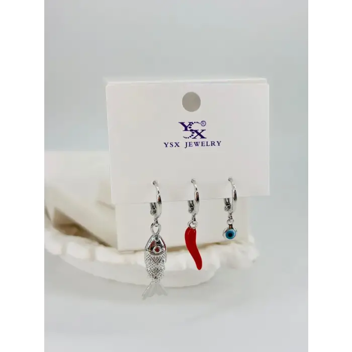 Biber Detaylı Üçlü Kombin Küpe - Kp00542