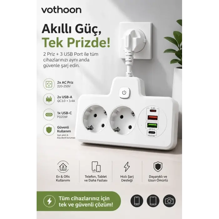 Bkl-502 Akım Korumalı 2li Priz 2 Usb Ve 2 Type-c Çıkış 4000w Hızlı Şarj Duvar Tipi Dokunmatik Led Aydınlatmalı