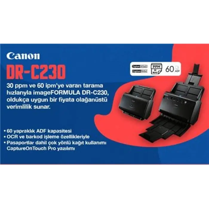 Canon Dr-C230 A4 Dublex Doküman Tarayıcı Dakikada 30 Sayfa Tarama Hızı (KDO)