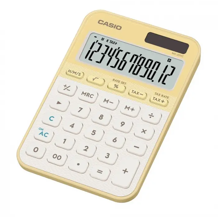 Casio MS-20YC-LY 12 Hane Pastel  Sarı Krem Masa Üstü Hesap Makinesi