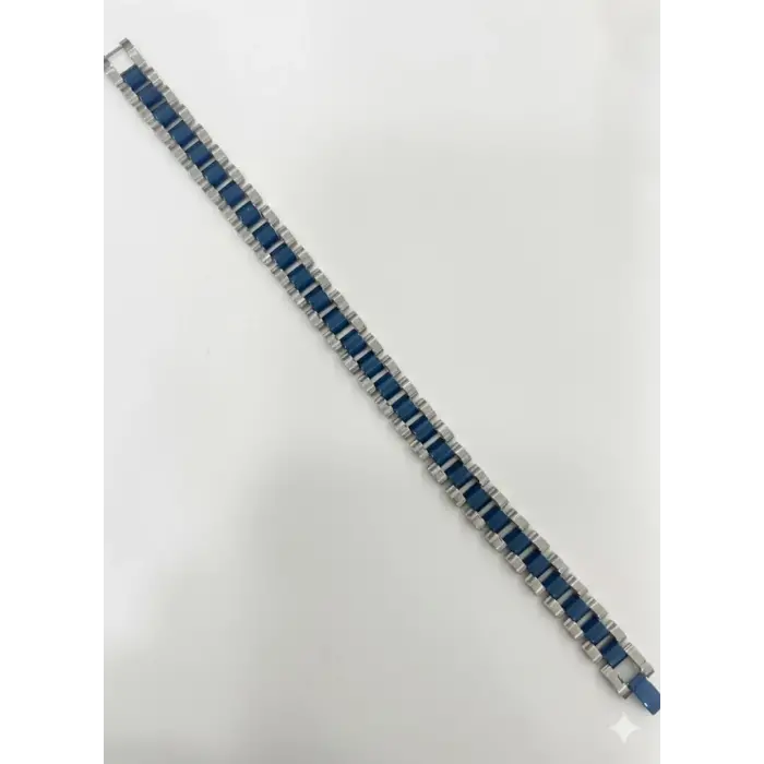 Rodyum-mavi Çelik  Erkek Çelik Bileklik Boy 21.5 Cm / En 1.0 Cm  - Ebl0067