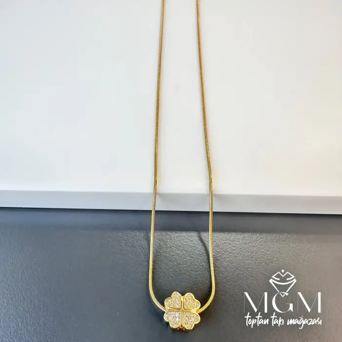 Zirkon Taşlı Zincir Çelik Uç Kısmı Pirinç Kolyeler 40 + 5 Cm Uzatma Payı - Kl0108