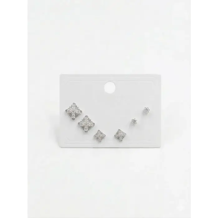 Çiçek Detaylı Altılı Küpe - Kp00642