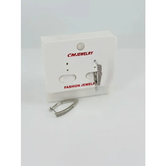 Rodyum Zirkon Taşlı Pirinç Küpeler - Kp00512
