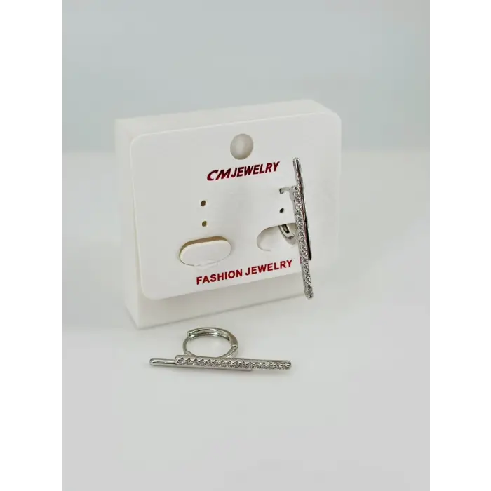 Rodyum Zirkon Taşlı Pirinç Küpeler - Kp00450