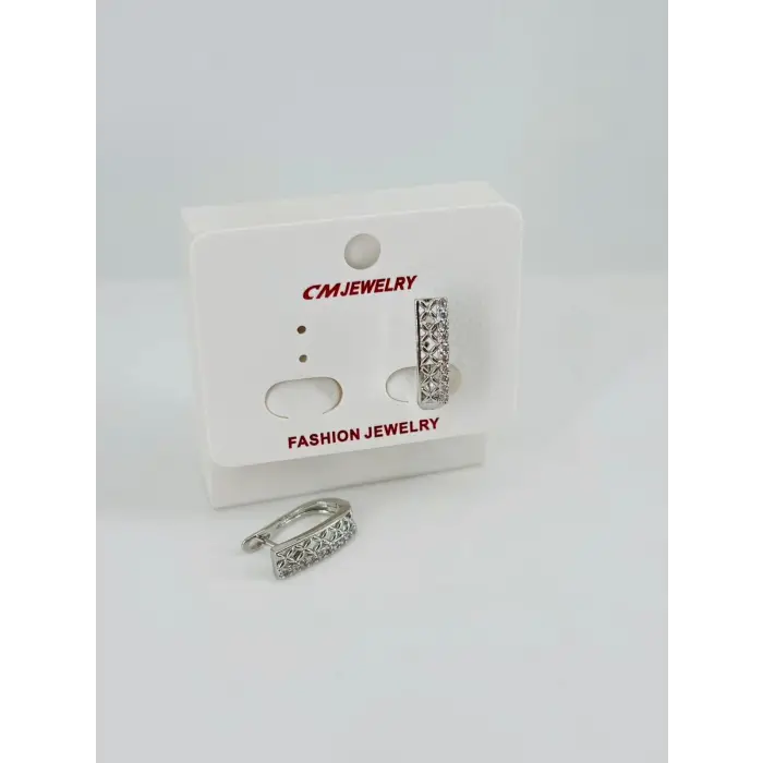 Rodyum Zirkon Taşlı Pirinç Küpeler - Kp00507