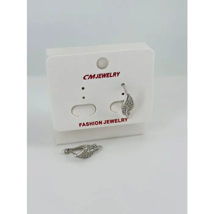 Rodyum  Zirkon Taşlı Pirinç Küpeler - Kp00489