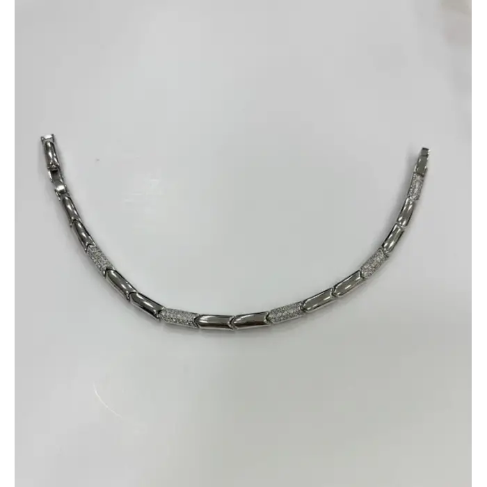 Rodyum Zirkon Taşlı Pirinç Cm Bileklik 17+2 Cm  - Kbl0438