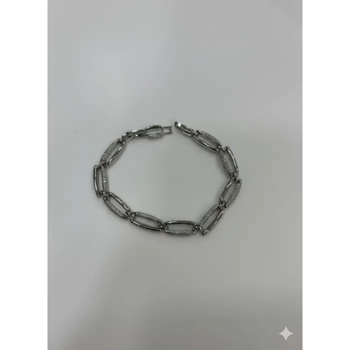 Rodyum Zirkon Taşlı Pirinç Cm Bileklik 17+2 Cm  - Kbl0439