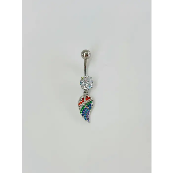 Çok Renkli Melek Kanadı Sallantılı Göbek Piercing - Pg0073