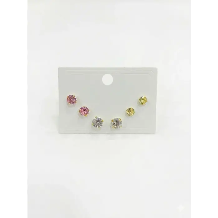 Çok Renkli Tektaş Altılı Küpe - Kp00643