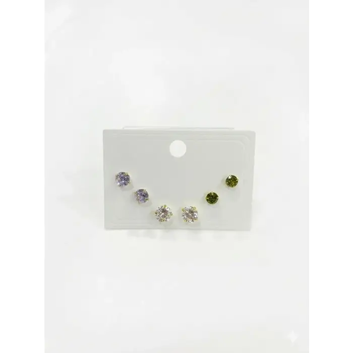 Çok Renkli Tektaş Altılı Küpe - Kp00659