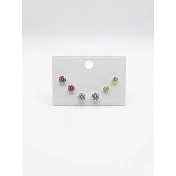 Çok Renkli Tektaş Altılı Küpe - Kp00644