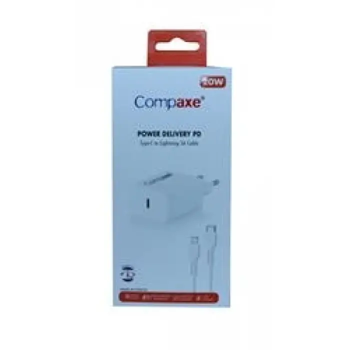 Compaxe CTA-200TI 20W 5V 3A PD Ev Şarj Kafa+Type-C Şarj Kablosu (KDO)
