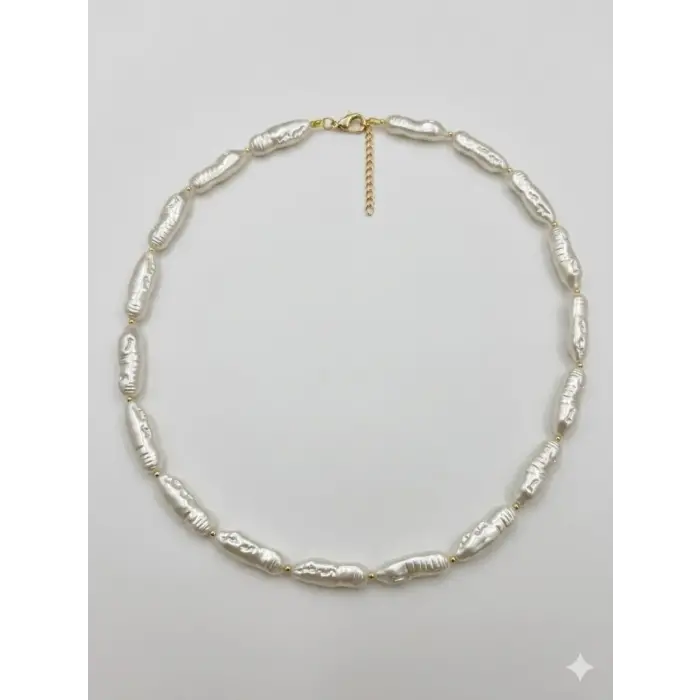 Beyaz Barok İnci  Kolyeler 40+5 Cm  - Kl0306