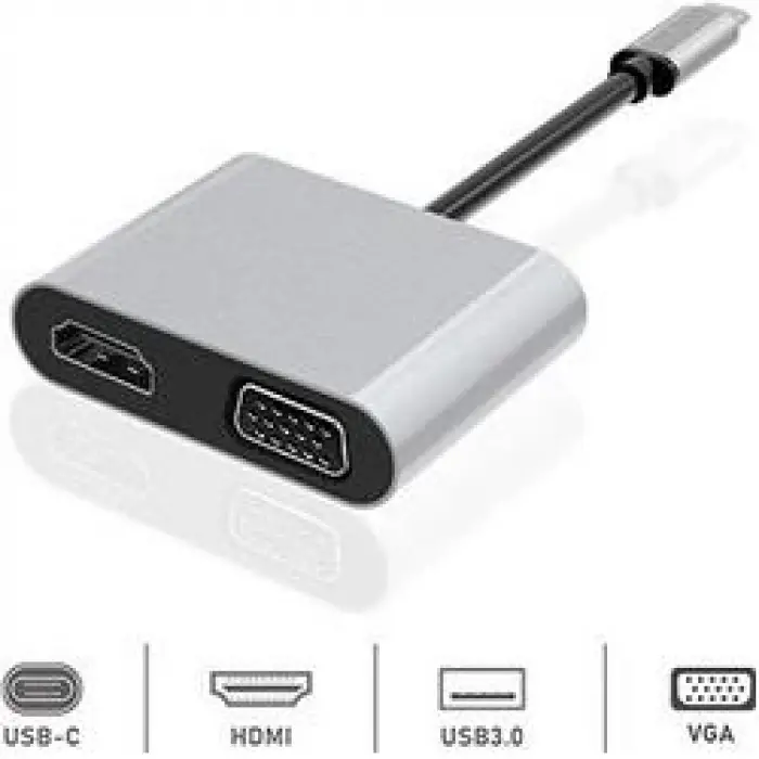 Dexim Dhu0004 Premium 4 in 1 USB-Typ-c HDMI VGA Hub for iPad Pro, Macbook, PC, Laptop (KDO)