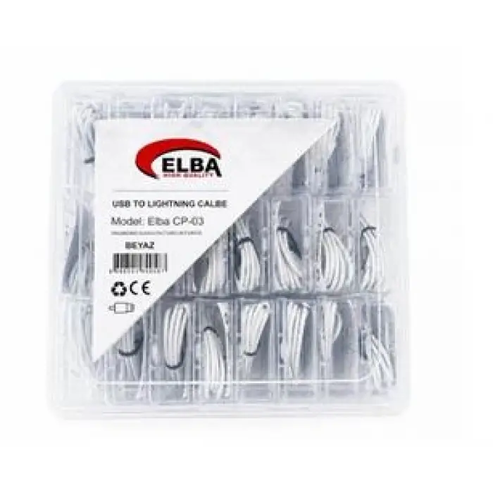 Elba CP-03 Şeffaf Kutulu Usb To Lightning 24lü Beyaz Şarj Kablosu
