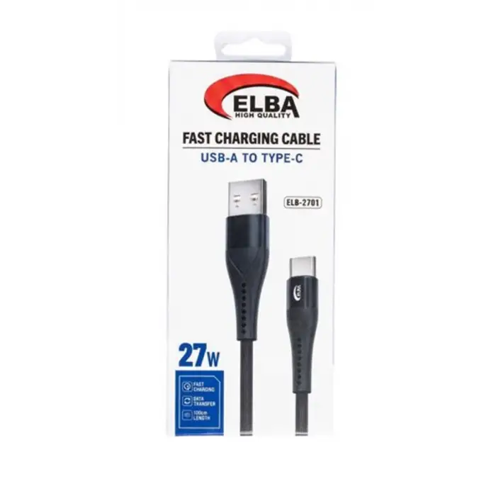 Elba ELB-2701 27w Usb-a To Type-c 1mt Siyah Örgülü Şarj Kablosu 480Mps Hızlı Şarj