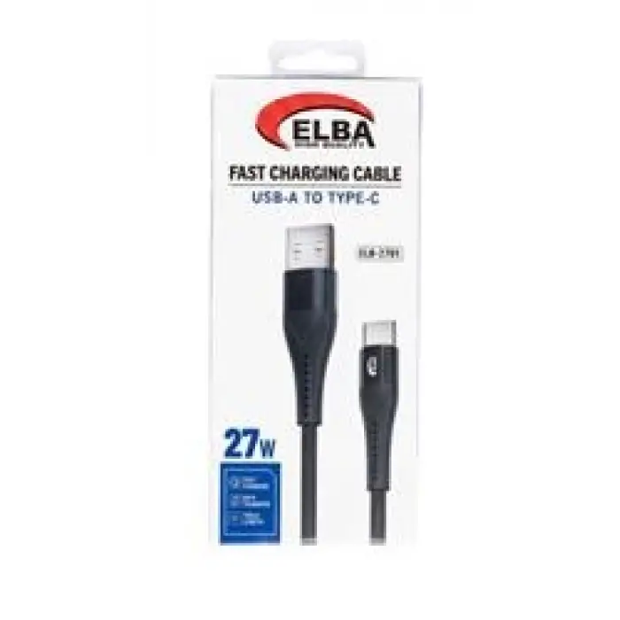 Elba ELB-2701 27w Usb-a To Type-c 1mt Siyah Örgülü Şarj Kablosu 480Mps Hızlı Şarj