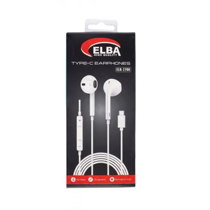 Elba Elb-2706 Beyaz Kulakiçi Type-c Mikrofonlu Kablolu Kulaklık (Ses Kontrol)