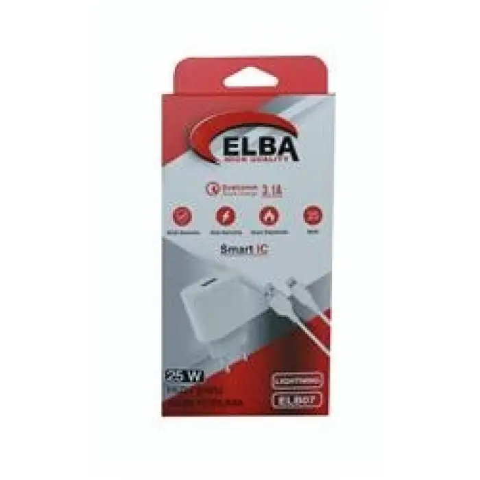 Elba ELB07-USB-25WIOS Beyaz 25W Usb Ev Şarj Kafa+ Usb 1mt Lightning Kablo QC4.0 Hızlı Şarj