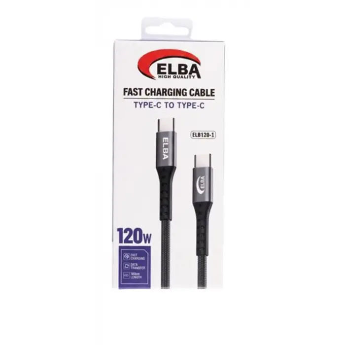 Elba Elb120-1 120w Type-c To Type-c 1Mt Siyah Örgülü  Şarj Kablosu ( Data Veri )