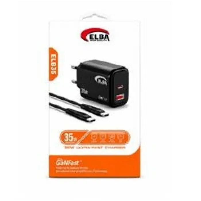 Elba Elb35 35W Siyah Ev Şarj Kafa+ Type c to Type c Kablo ( GANFAST Teknoloji ) Şarj Aleti (KDO)