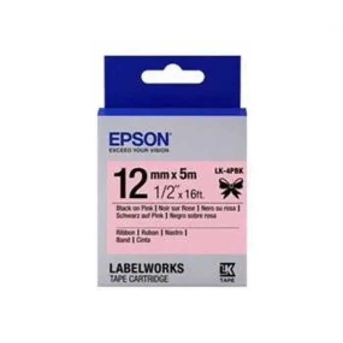 Epson LK-4PBK Pembe Üzeri Siyah Kurdele 12mm 9 Metre