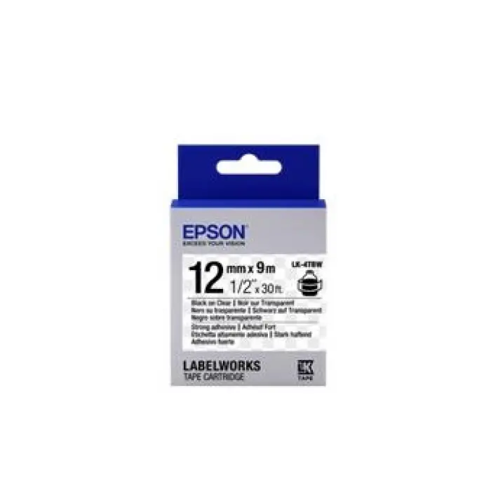 Epson LK-4TBW Güçlü Yapışkanlı Şeffaf Üzeri Siyah 12mm 9Metre Etiket