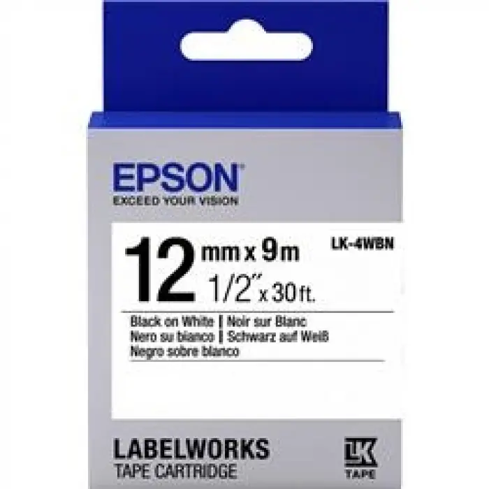Epson LK-4WBN Standart Beyaz Üzeri Siyah 12mm 9Metre Etiket